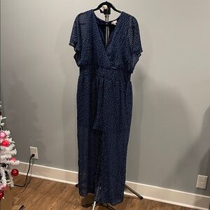 C Navy and White Polka Dot Shorts Jumpsuit